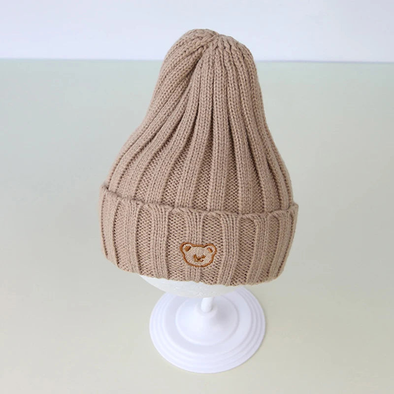 Chapeau de bébé brodé d'ours de dessin animé coréen, doux et chaud pour enfants garçons et filles, Bonnet d'hiver tricoté pour enfants
