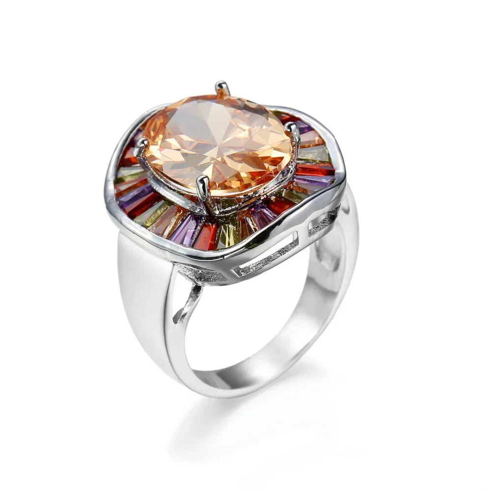 Bagues de mariée en argent Sterling 925, grand rond coloré, CZ, Champagne, Zircon cubique, bijoux pour femmes, cadeau de fête, nouvelle collection
