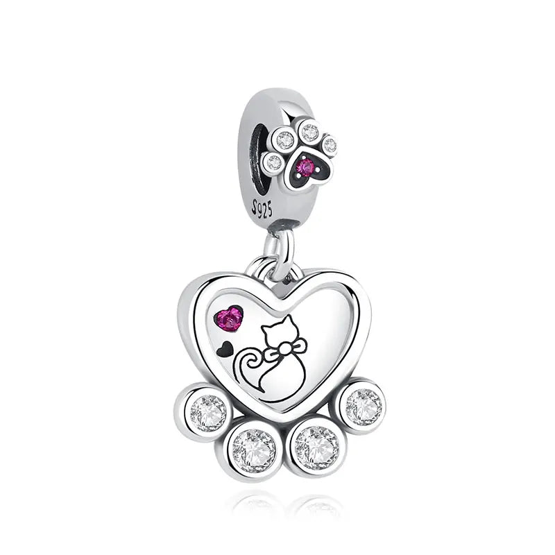 Original 925 en argent Sterling breloque perle amour chien chat patte Panda luciole pendentif breloques idéal pour bracelet colliers femmes bijoux