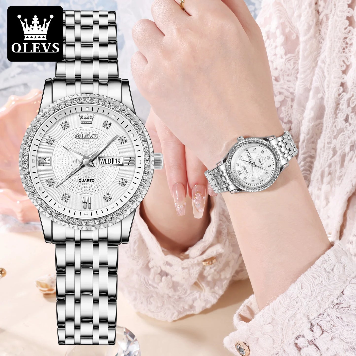 OLEVS-Montre à quartz étanche pour femme, montre-bracelet, calendrier, haute qualité, design élégant, luxe, tendance, original