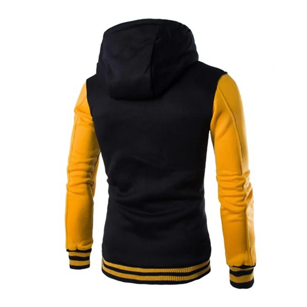 Veste à capuche pour hommes, printemps-automne, Patchwork de couleurs, manteau avec cordon de serrage, manches longues, simple boutonnage, manteau de Baseball, Streetwear