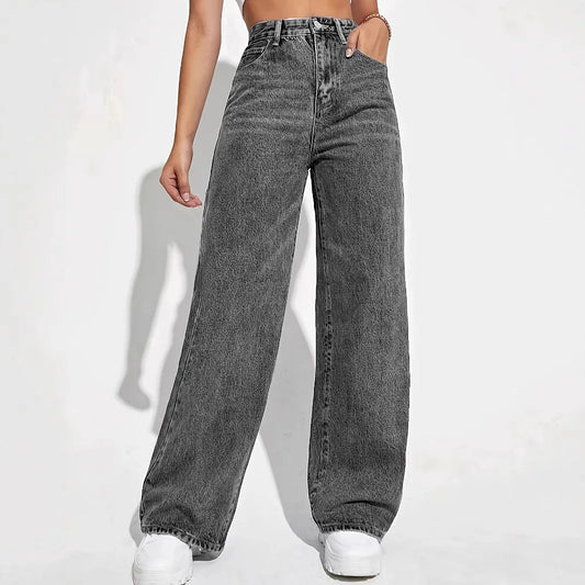 Pantalon en Denim ample à jambes larges pour femmes, vêtement européen et américain, amincissant, taille haute, assorti avec tout, nouvelle collection 2025