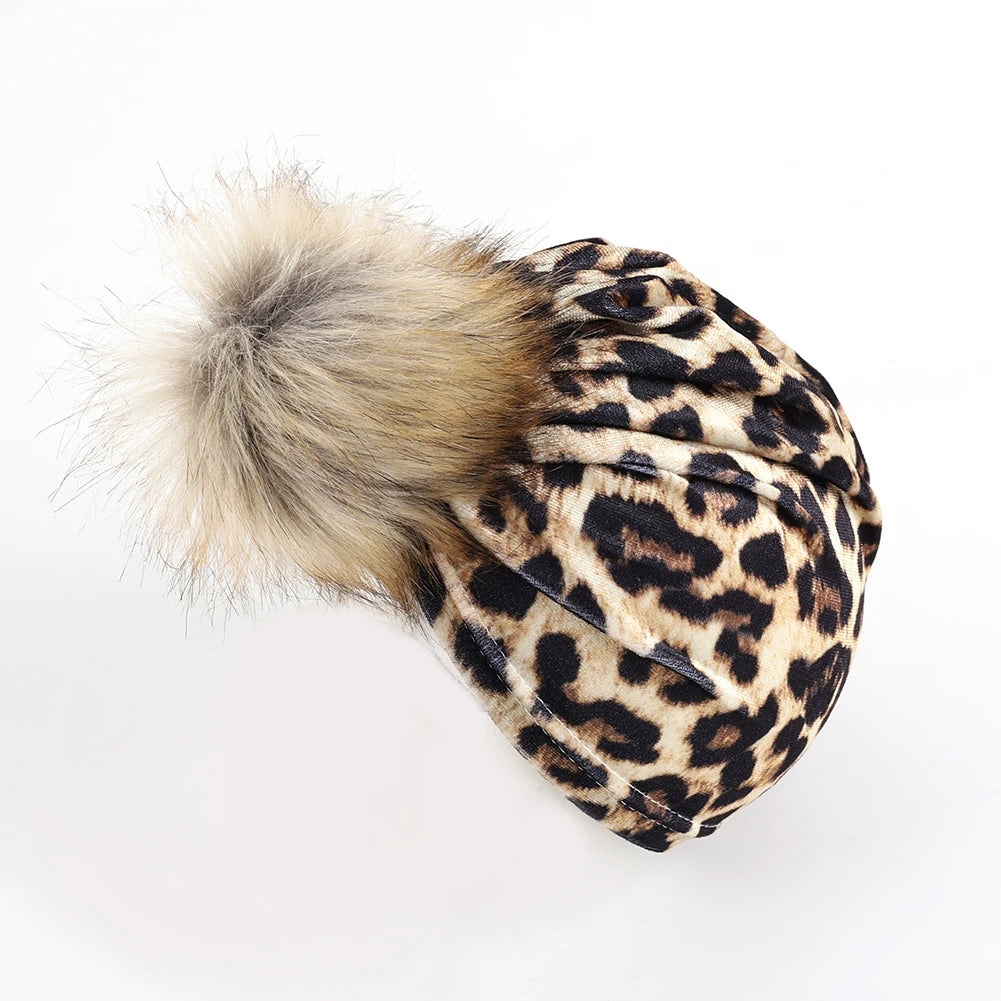 Chapeau boule de fourrure en tissu velours solide pour enfants garçons filles bébé accessoires de photographie grand pompon nœud supérieur automne hiver oreille bonnet chaud