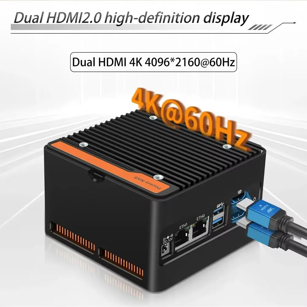 Mini PC Intel 3 Nlix N305 N150 N100 DDR5 2.5 2xUSv1.2 2xHDMI2.0, 4xM.2 NVMe Slot, Pare-feu, Ordinateur NAS de poche 2xi226 V 4800G, Nouveau