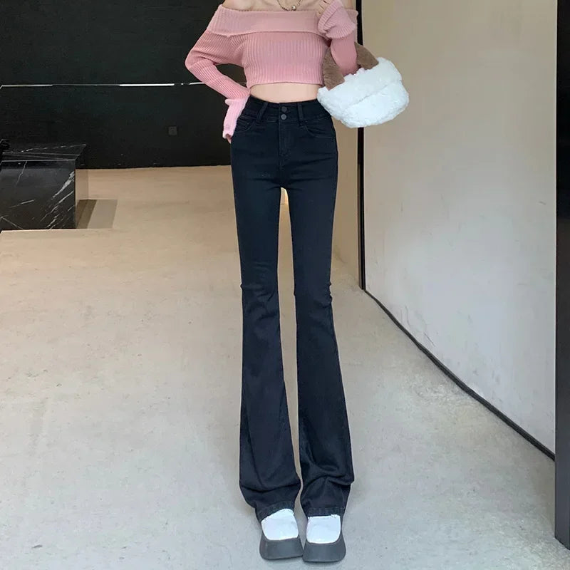 ZOENOVA-Jean baggy taille haute pour femme, pantalon évasé chic, bleu, gris, fer à cheval, Bootcut Denim Streetwear, vêtements Y2K, nouveau, 2023