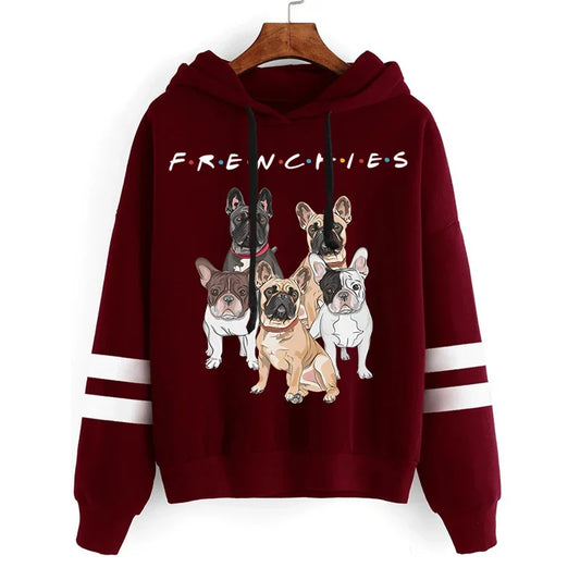 Kawaii bouledogue français sweats à capuche décontracté mode hommes vêtements haute rue sweat ample pour les femmes coréen drôle pull chien à capuche