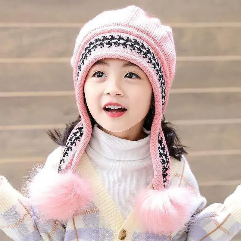 3-10 ans chapeau d'hiver nouveau épais chaud filles chapeau chaud tricoté enfants chapeaux oreille Protection chaude bébé chapeaux bonnets Bonnet
