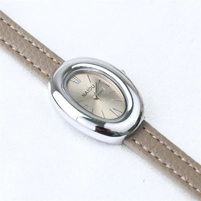 Belles montres ovales pour femmes et filles, bracelet Simple en cuir et acier inoxydable, nouvelle collection 2025