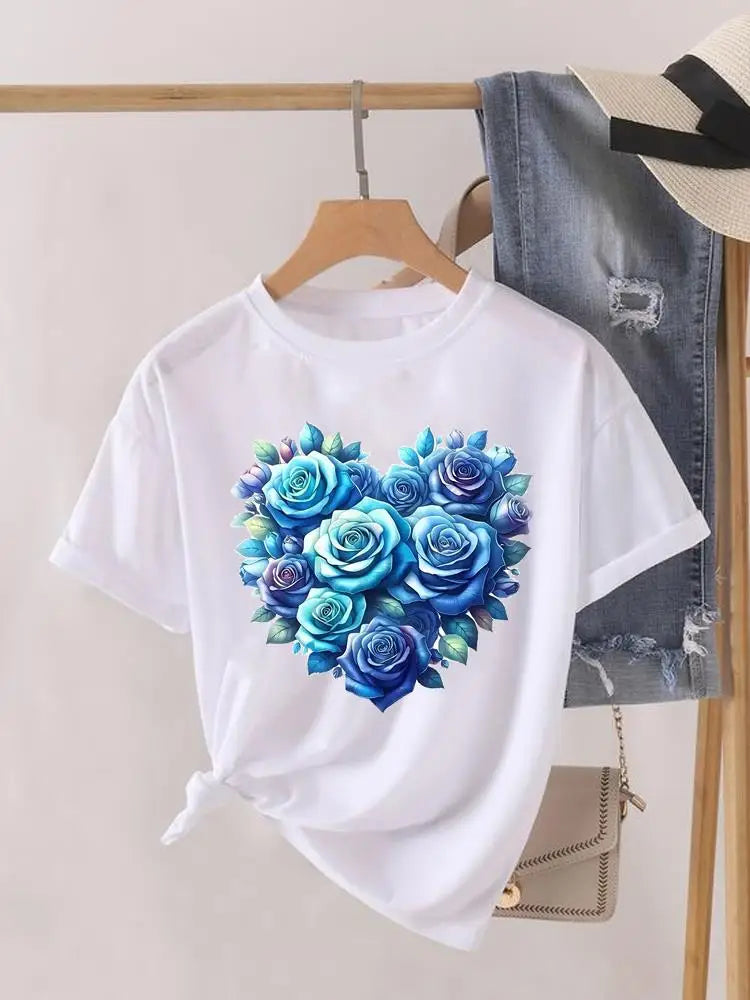 Tendance fleur Style mignon à manches courtes femmes imprimer femme chemise mode vêtements graphiques T-shirts vêtements dame t-shirt décontracté