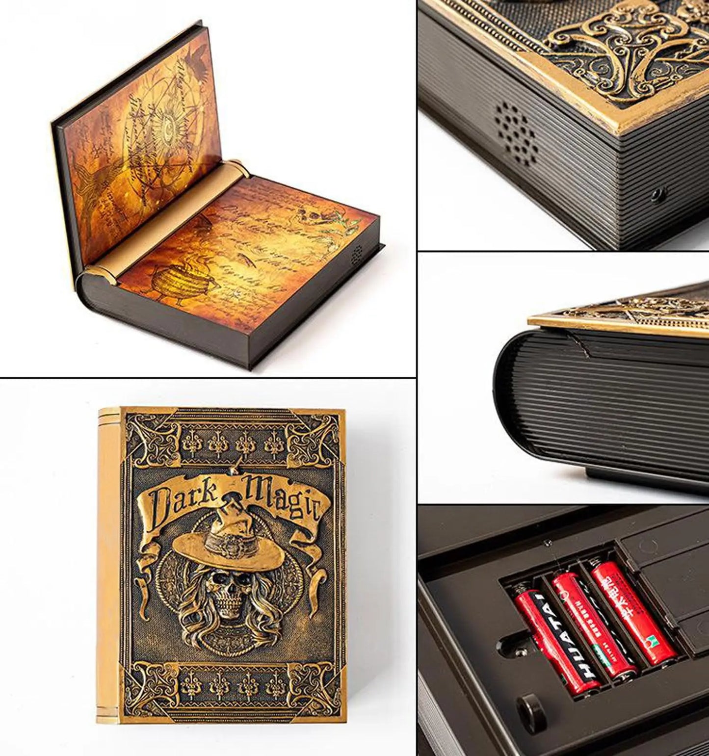 Livre de magie électrique avec son de squelette et lumière, décorations d'halloween, accessoires d'ambiance pour Festivals, cour, pelouse