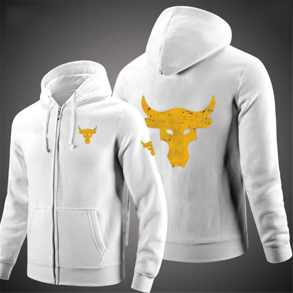 Dwayne Johnson Brahma Bull tatouage Logo imprimé printemps automne hommes sweat à capuche zippé Streetwear classique décontracté couleur unie pull