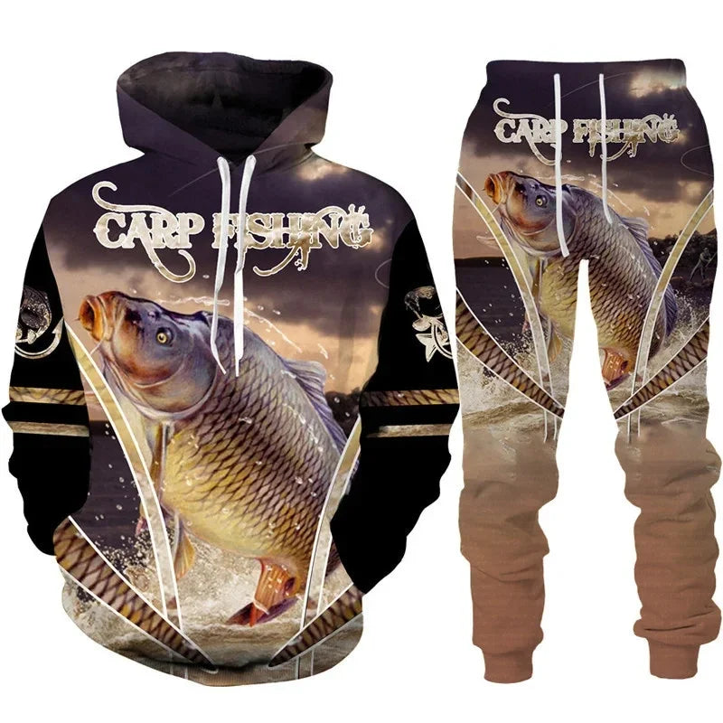 Solomon-Ensemble de sweat à capuche à manches longues pour hommes, impression de poisson 3D, mode de pêche décontractée, pull sportif en plein air, surdimensionné, haute qualité