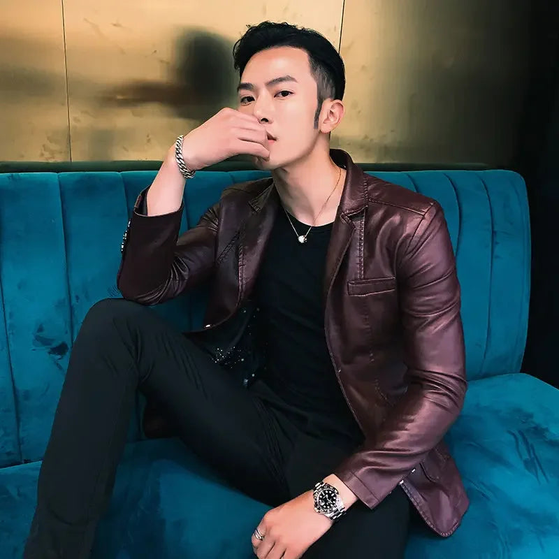 Blouson en Cuir Fin pour Homme, Coupe Slim, Beau Vintage, Vêtements Décontractés, Originaux, Printemps Automne