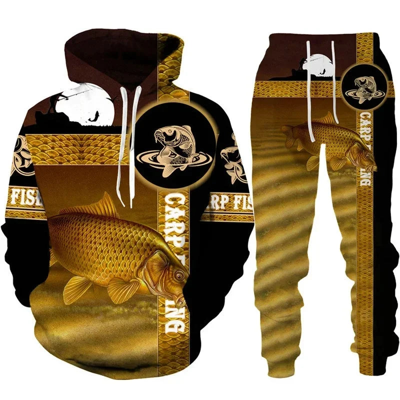 Solomon-Ensemble de sweat à capuche à manches longues pour hommes, impression de poisson 3D, mode de pêche décontractée, pull sportif en plein air, surdimensionné, haute qualité