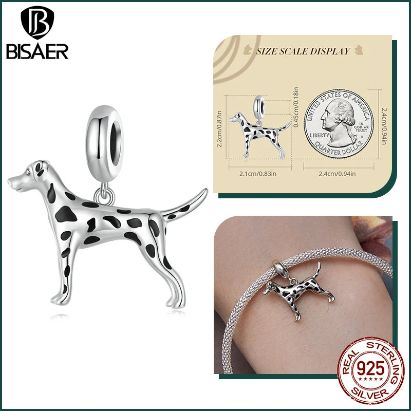 BISAER 925 en argent Sterling mignon chien breloque perle teckel animal de compagnie pendentif platine plaqué ajustement femmes Bracelet à bricoler soi-même bijoux fins