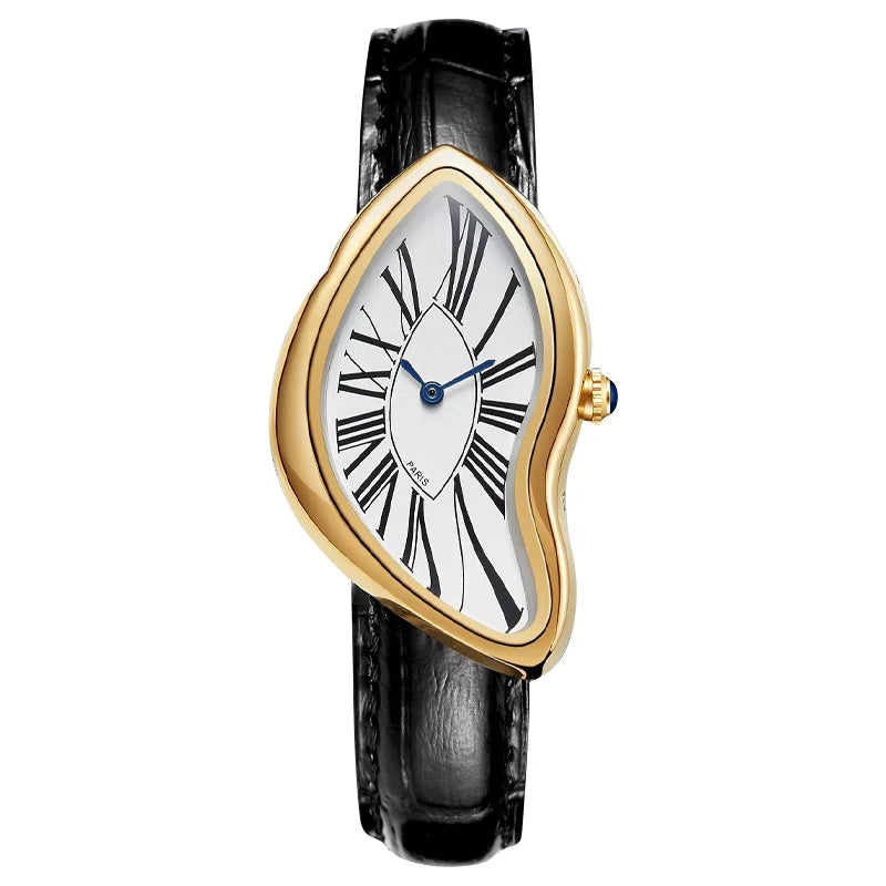 Montres médiévales Retr montres extraterrestres fondues et torsadées Y2k dames hommes bracelet en cuir montre à Quartz avancée boîtier irrégulier en cuir