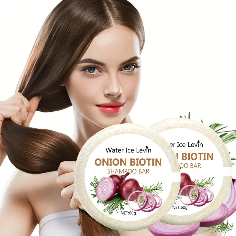 Savon shampooing à la biotine à l'oignon 60g pour le soin du cuir chevelu, cheveux hydratants et lissants, riche dans l'extrait de plante d'oignon, adapté à tous les types de cheveux