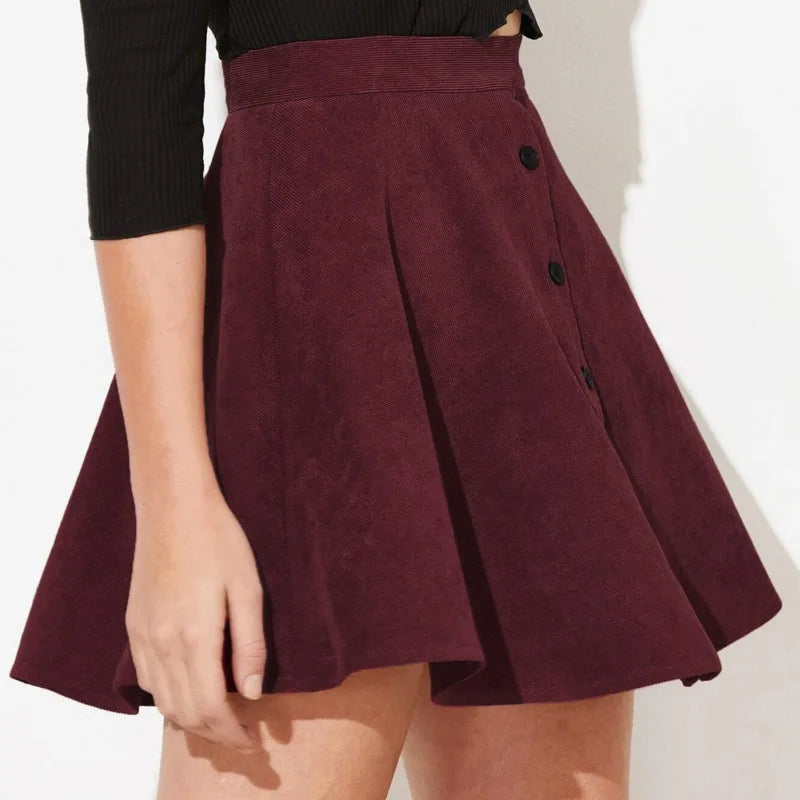 Jupe en velours côtelé pour femmes, mode automne hiver, taille haute, simple boutonnage, Streetwear décontracté, jupes trapèze, 2025