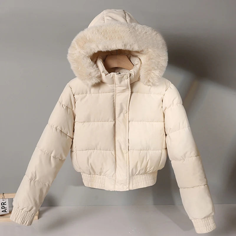 sister fara Doudoune à capuche en coton pour femme, grand col en fourrure