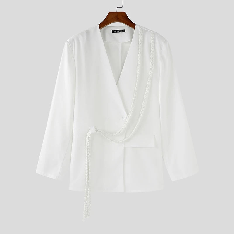 INCERUN hommes décontracté à manches longues Blazer 2025 beaux costumes de couleur unie élégant gland Streetwear mâle mince manteaux