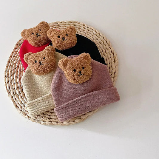 Chapeau ours de dessin animé coréen pour bébé, bonnet pour nouveau-né, casquette pour filles et garçons, chapeaux pour tout-petits, mignon, document solide, automne, hiver