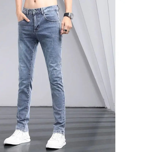2025 été jean de couleur claire hommes à la mode marque jeunesse Slim-fit élastique Pantalon coréen pantalons longs Streetwear hommes Pantalon Homme