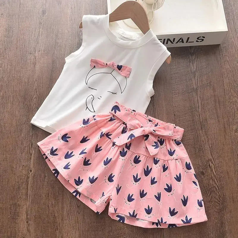 Ensemble de vêtements d'été pour filles, t-shirt à manches courtes + pantalon, 2 pièces