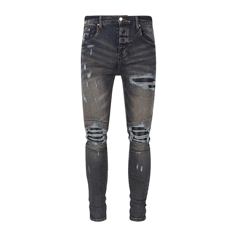 Jeans déFlexpour hommes, pantalons en denim, coupe skinny, déchirés, patché, marque de créateur, Hip Hop, zones bre, mode rétro, High Street