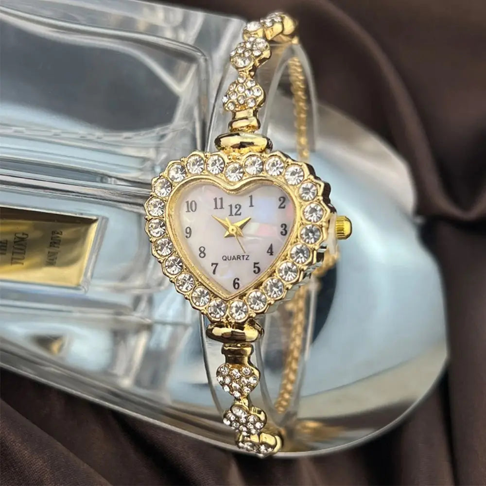 Montres à Quartz en acier inoxydable pour femmes, cloutées en strass et diamants, montre-Bracelet avec Bracelet réglable, décoration de poignet