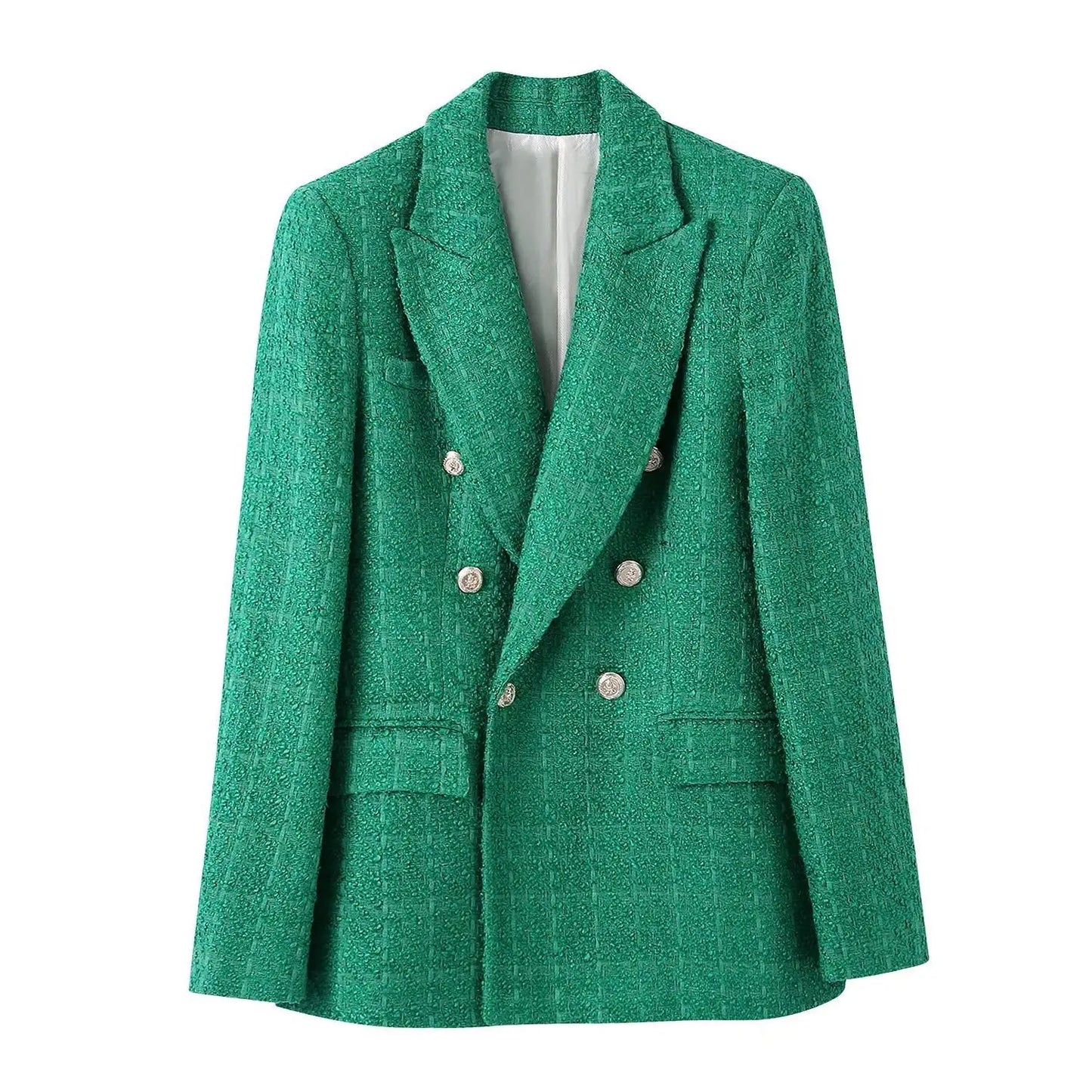 CNlalaxury-Blazer en tweed à double boutonnage pour femme, manteau de trajet avec poche, manches longues, décontracté, printemps, automne, 2024