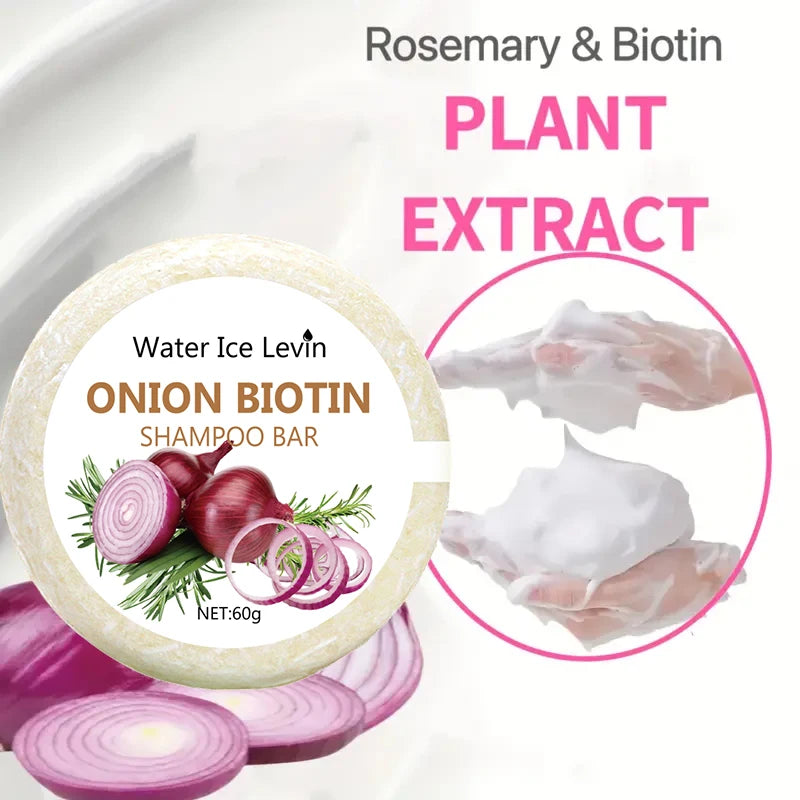 Savon shampooing à la biotine à l'oignon 60g pour le soin du cuir chevelu, cheveux hydratants et lissants, riche dans l'extrait de plante d'oignon, adapté à tous les types de cheveux