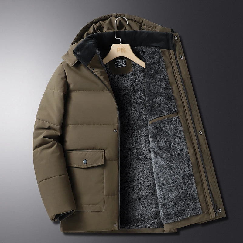 DIUJZEO-Parkas coupe-vent d'extérieur pour hommes, veste d'hiver, coton rembourré, optique chaude, doublure en cachemire de qualité, poignées de chapeau amovibles