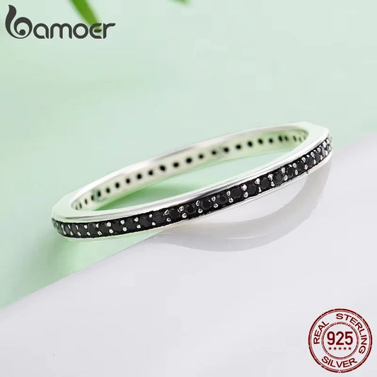 BAMOER authentique 925 en argent Sterling éblouissant CZ anneaux empilables pour les femmes bijoux de mariage mère cadeau SCR114