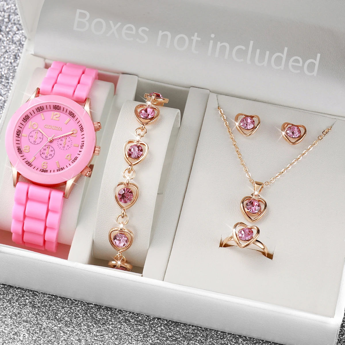 Ensemble de montres à quartz avec bracelet en silicone pour femme, sans boîte, 5 pièces, 6 pièces