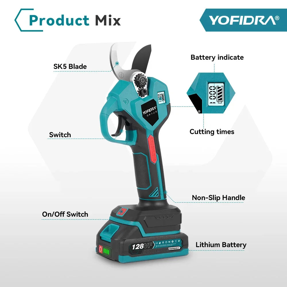 YOFIDRA 38mm cisaille électrique sans brosse 2 vitesses sans fil arbre bonsaï taille ciseaux électriques pour Makita 18V batterie broche