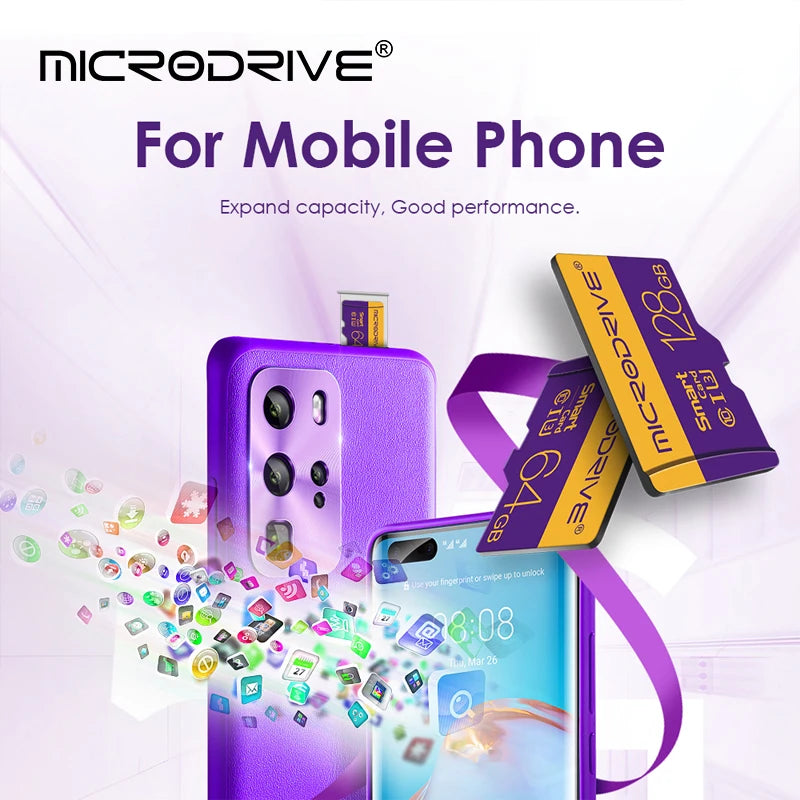 Carte mémoire micro TF haute vitesse, carte SD, 128 Go, 256 Go, classe 10, 4 Go, 8 Go, 16 Go, 32 Go, V10, carte TF pour smartphones, appareil photo et haut-parleurs