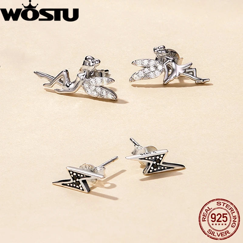 WOSTU boucles d'oreilles cœur fleur 100% argent Sterling 925 perle petites boucles d'oreilles pour femmes mariage fiançailles bijoux cadeaux