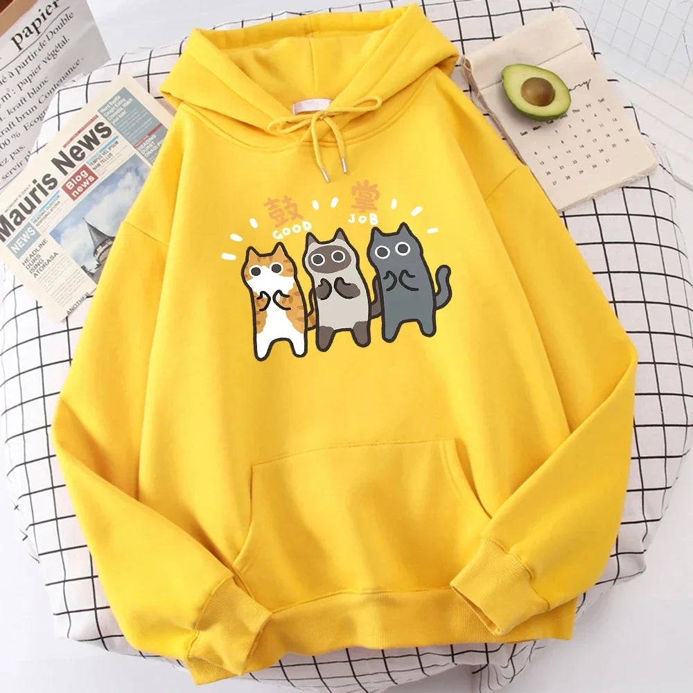 Sweat-shirt à capuche pour hommes, vêtements Wei, confort, vigueur, loisirs, sport, vêtements polyvalents pour jeunes, trois chats applaudissements et applaudissements