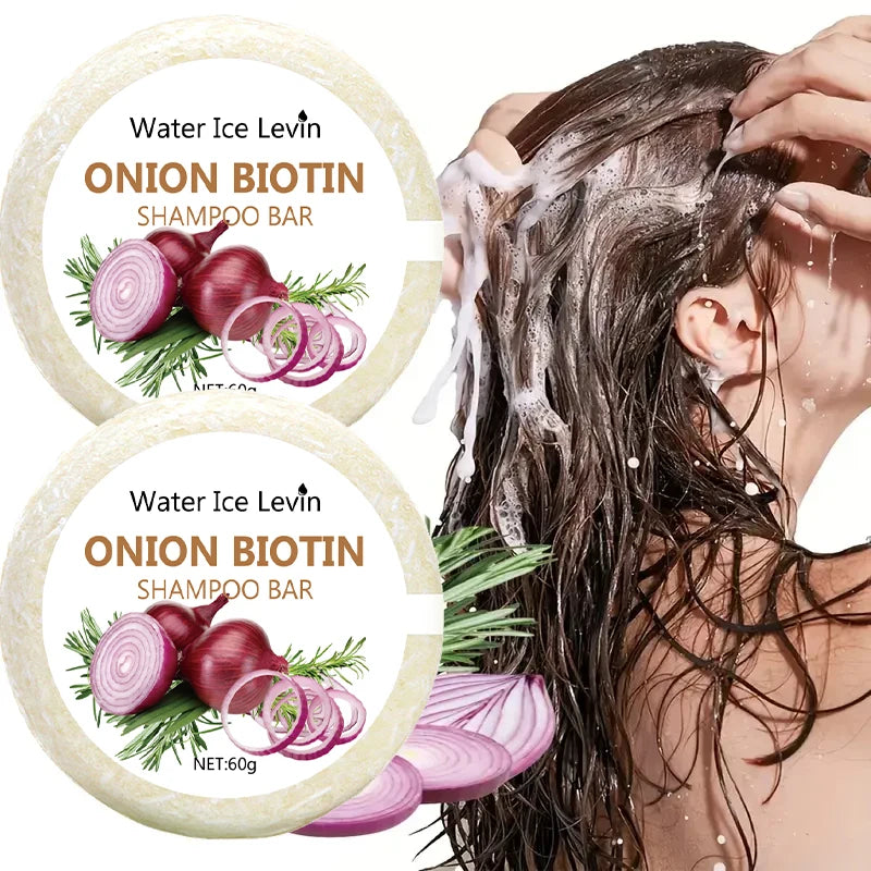 Savon shampooing à la biotine à l'oignon 60g pour le soin du cuir chevelu, cheveux hydratants et lissants, riche dans l'extrait de plante d'oignon, adapté à tous les types de cheveux