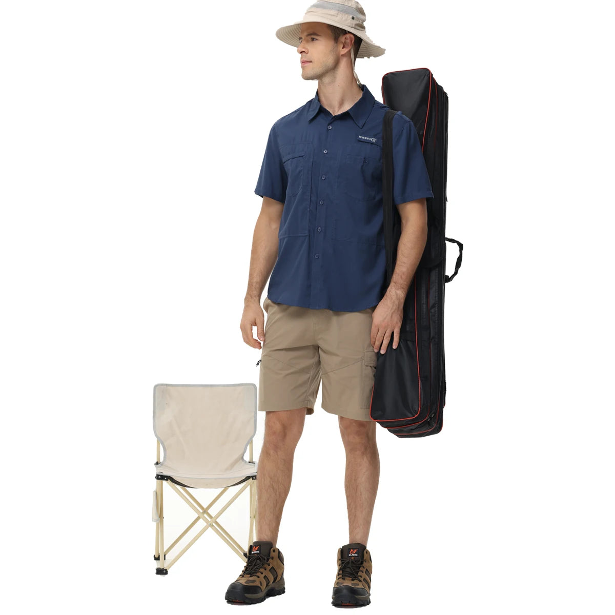 Chemises de pêche à manches courtes UPF 50+ pour hommes Protection solaire Chemise de travail de randonnée respirante Chemise boutonnée décontractée avec poche