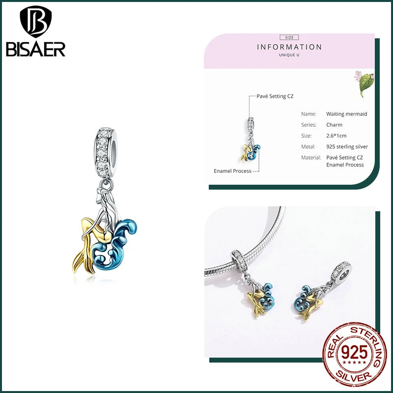 BISAER 925 argent Sterling rose bleu verre pendentif nœud perles plaqué platine pour collier et Bracelet