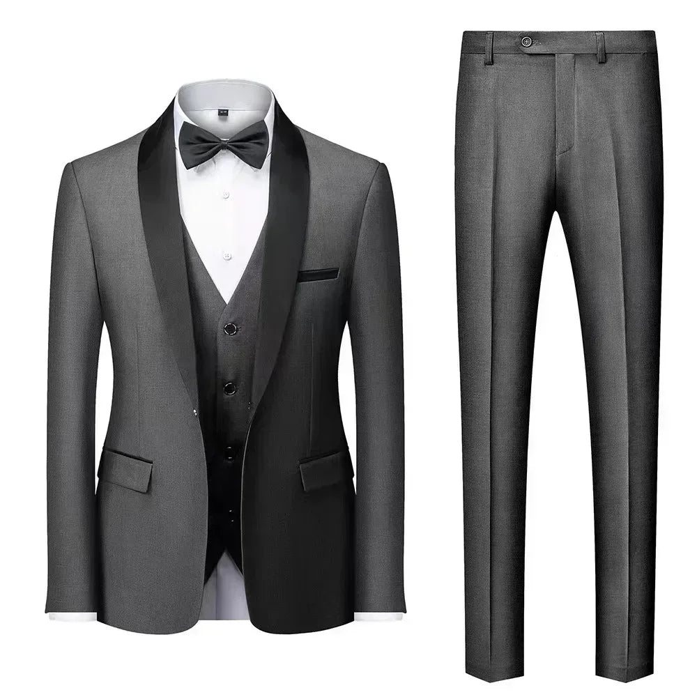Ensemble 3 pièces pour hommes pour mariage, blazers élégants, col nœud, veste de luxe, pantalon, manteau formel, robe moulante, haute qualité