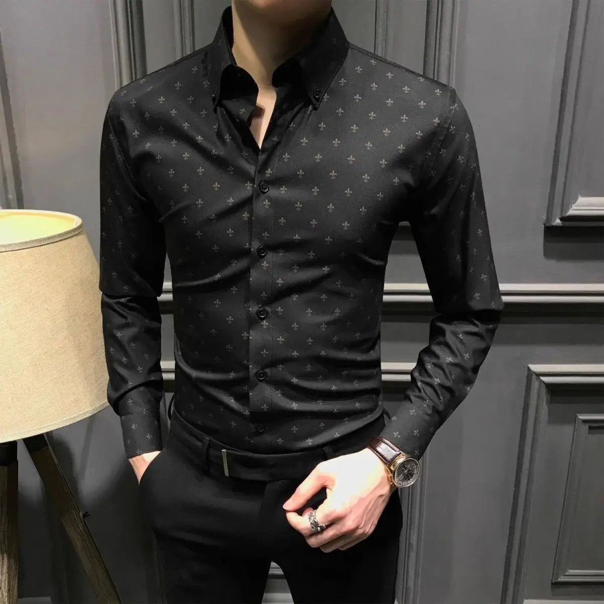 Chemises Slim à manches longues pour hommes, chemise imprimée à la mode, chemise décontractée, affaires, sans repassage, anti-rides, printemps, automne, nouveau