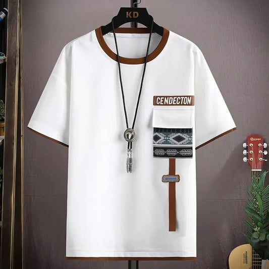 Ensemble de jogging pour hommes, tenue de mode coréenne, t-shirt imprimé, pantalon cargo multi-poches, ensemble de 2 pièces, vêtements Mne d'été, nouveau, 2024