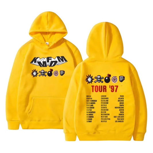Kmfdm Tour 97 Graphic Hoodie pour hommes et femmes, Rock Band Vintage Gothic Punk Pullover Hoodies, Unsiex Casual Smile Cotton Sweatshirt