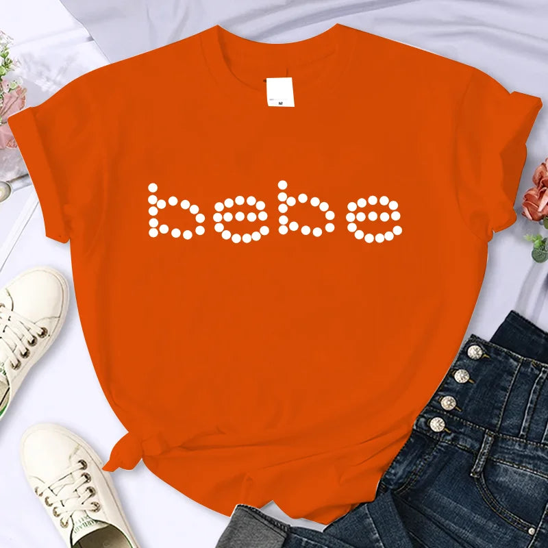 Bebe – T-Shirt à manches courtes et col rond avec lettres imprimées, haut décontracté pour l'été et le printemps, vêtements pour femmes