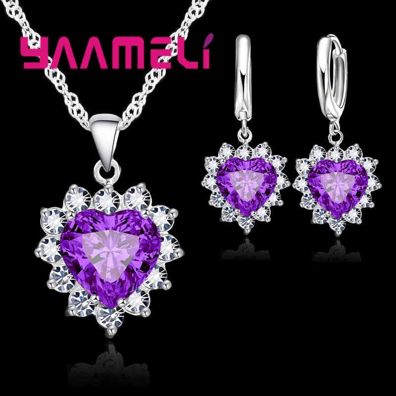 Ensemble de bijoux en argent regardé Chim925 pour femme, breloque en pierre CZ, collier et boucles d'oreilles, cadeau de travailleur d'amour