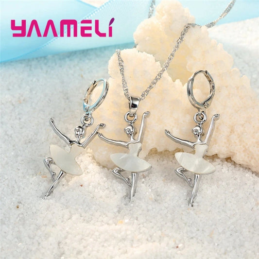Ensemble de Colliers et Boucles d'Oreilles de Ballet en Argent Sterling 925, Accessoire de ix, à la Mode, pour Femme
