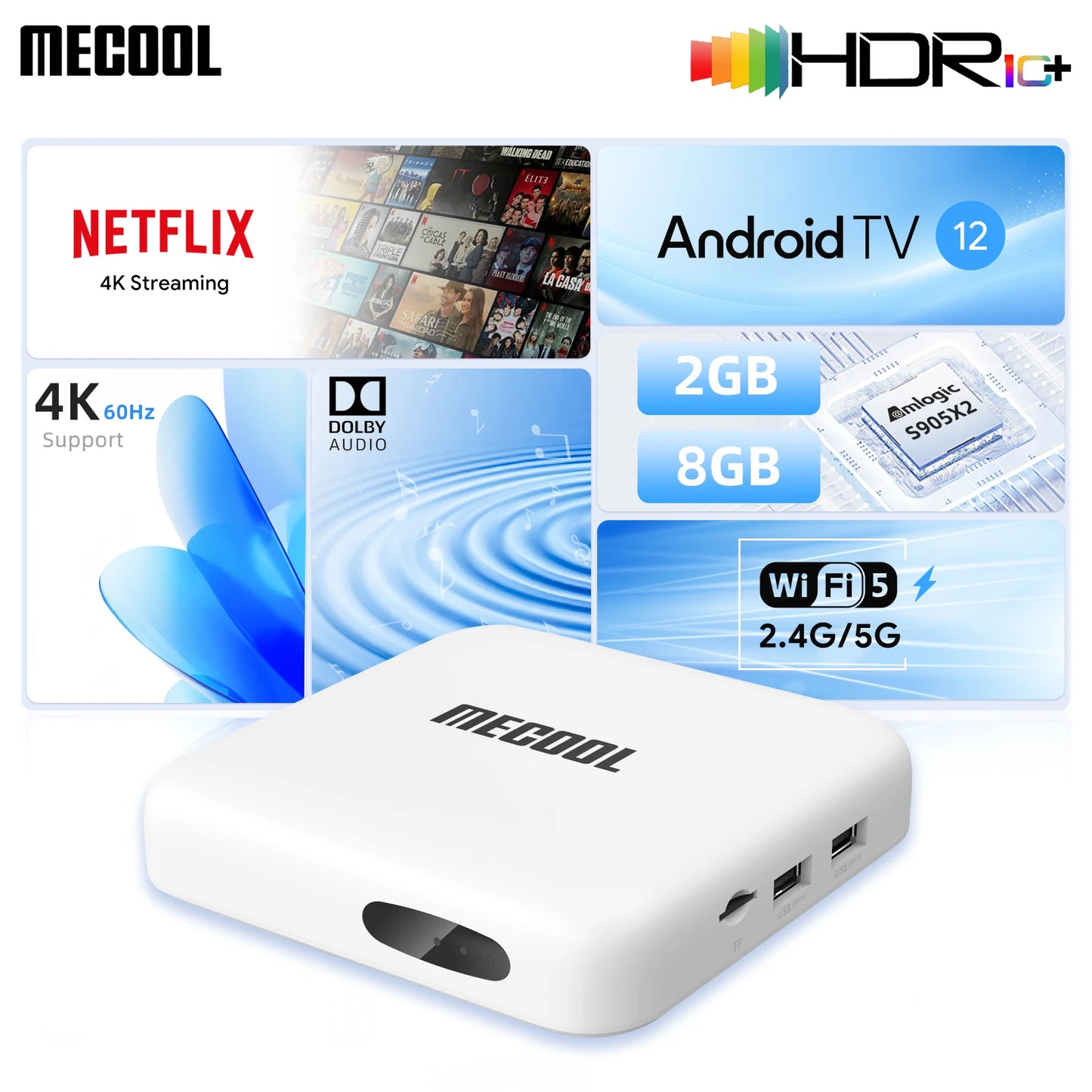 MECOadvocate-Boîtier TV KM2, Android 4K, Amlogic S905X2, 2 Go DDR4, USB 3.0, éventuelles DIF, Ethernet, WiFi, Multi-streamer HDR 10, Widevine L1, décodeur TVBoX