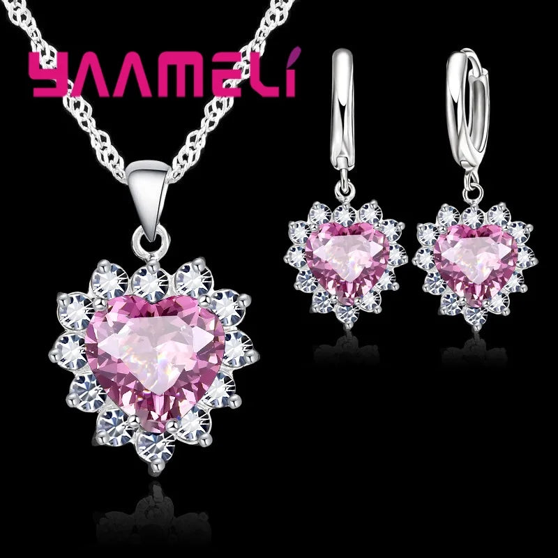 Ensemble de bijoux en argent regardé Chim925 pour femme, breloque en pierre CZ, collier et boucles d'oreilles, cadeau de travailleur d'amour